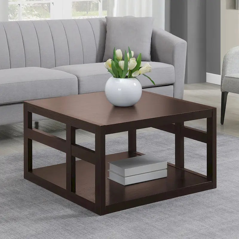 Square coffee table with shelves