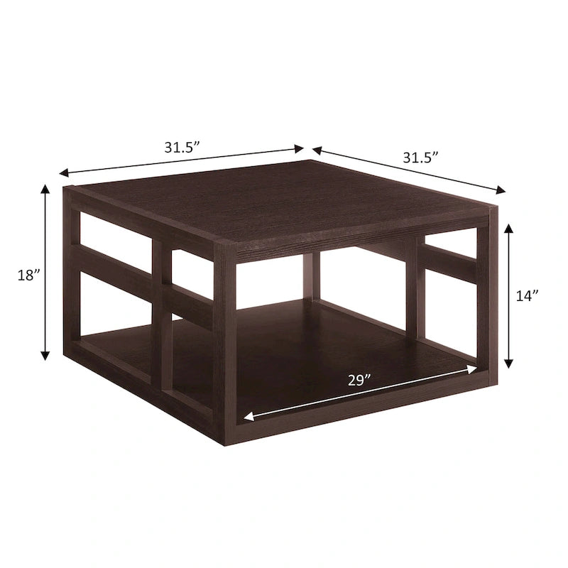 Square coffee table with shelves