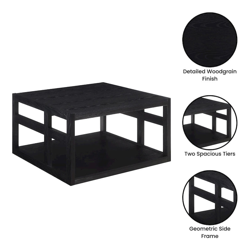 Square coffee table with shelves