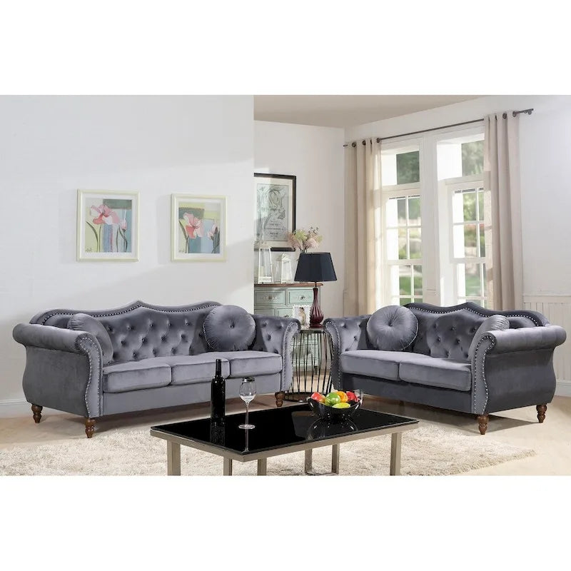 Mantel Mid-century Nailhead Chesterfield Sofa Set