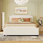 Upholstered Platform Bed with Stud Trim Headboard and Footboard and 4 Drawers No Box Spring Needed, Velvet Fabric