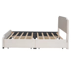 Upholstered Platform Bed with Stud Trim Headboard and Footboard and 4 Drawers No Box Spring Needed, Velvet Fabric