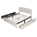 Upholstered Platform Bed with Stud Trim Headboard and Footboard and 4 Drawers No Box Spring Needed, Velvet Fabric
