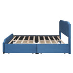 Upholstered Platform Bed with Stud Trim Headboard and Footboard and 4 Drawers No Box Spring Needed, Velvet Fabric