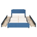 Upholstered Platform Bed with Stud Trim Headboard and Footboard and 4 Drawers No Box Spring Needed, Velvet Fabric