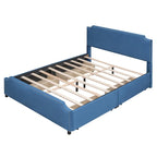 Upholstered Platform Bed with Stud Trim Headboard and Footboard and 4 Drawers No Box Spring Needed, Velvet Fabric