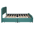 Upholstered Platform Bed with Stud Trim Headboard and Footboard and 4 Drawers No Box Spring Needed, Velvet Fabric