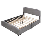 Upholstered Platform Bed with Stud Trim Headboard and Footboard and 4 Drawers No Box Spring Needed, Velvet Fabric