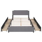 Upholstered Platform Bed with Stud Trim Headboard and Footboard and 4 Drawers No Box Spring Needed, Velvet Fabric