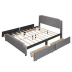 Upholstered Platform Bed with Stud Trim Headboard and Footboard and 4 Drawers No Box Spring Needed, Velvet Fabric