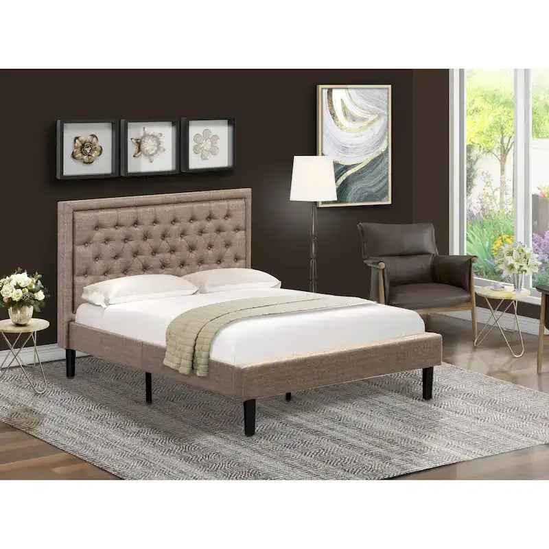 Platform Bed - Linen Fabric Bed - Headboard with Button Tufted Trim Design - (Size/Color options)