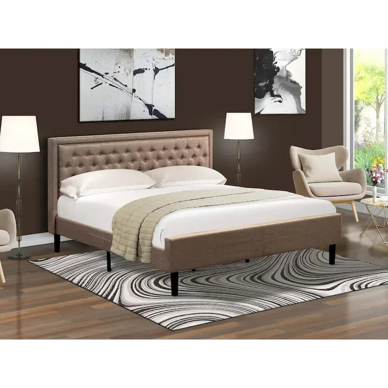 Platform Bed - Linen Fabric Bed - Headboard with Button Tufted Trim Design - (Size/Color options)