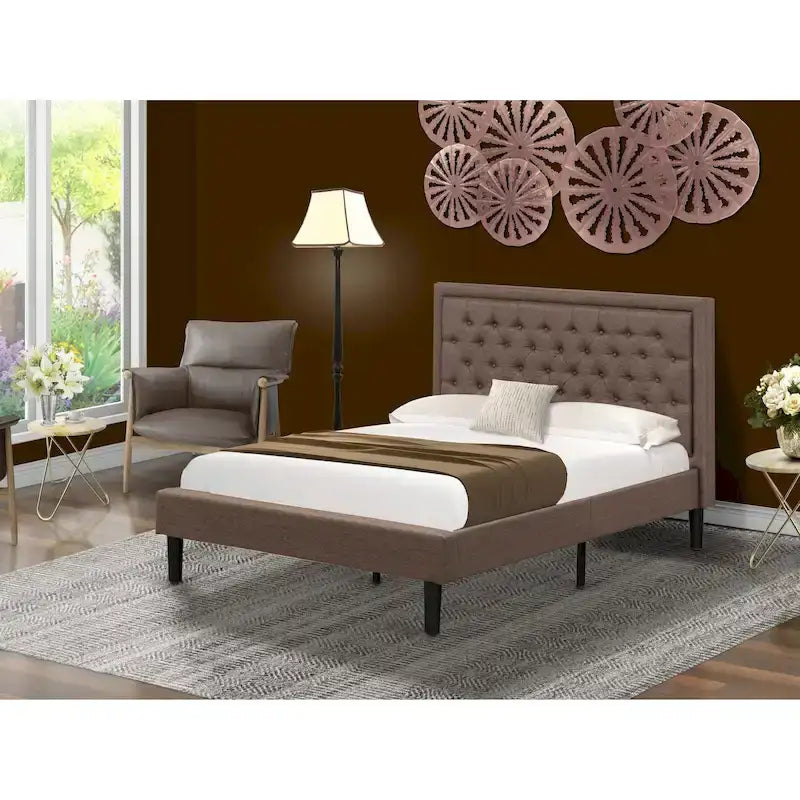 Platform Bed - Linen Fabric Bed - Headboard with Button Tufted Trim Design - (Size/Color options)