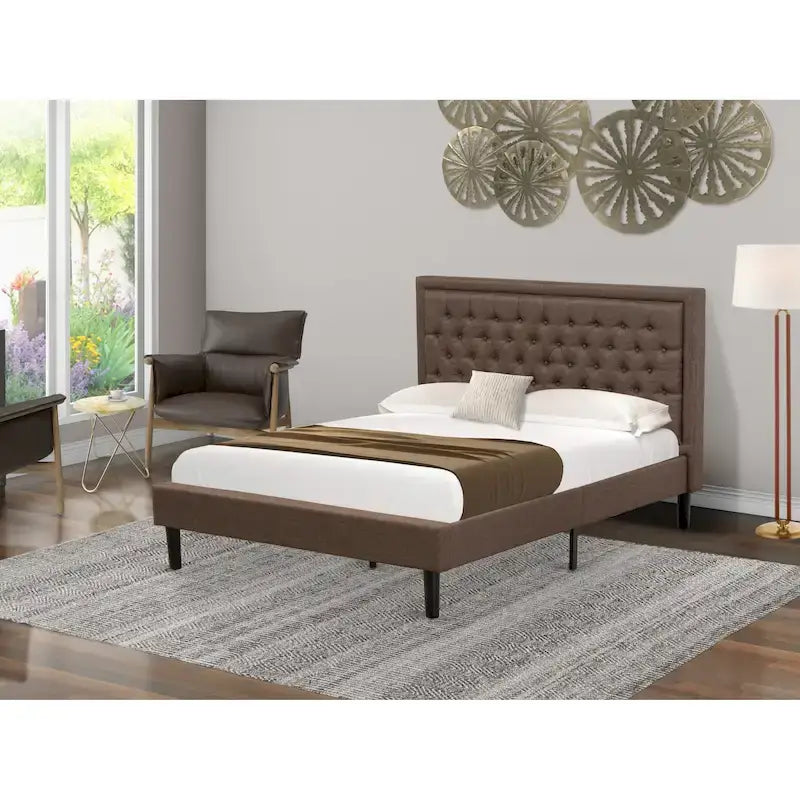 Platform Bed - Linen Fabric Bed - Headboard with Button Tufted Trim Design - (Size/Color options)