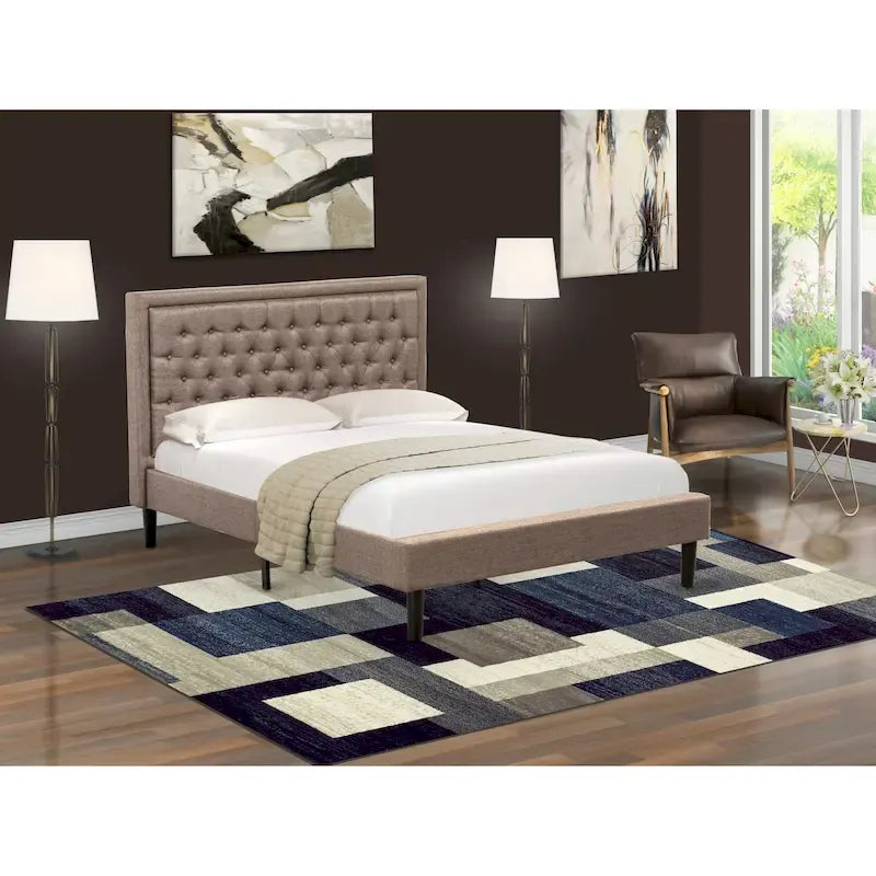Platform Bed - Linen Fabric Bed - Headboard with Button Tufted Trim Design - (Size/Color options)