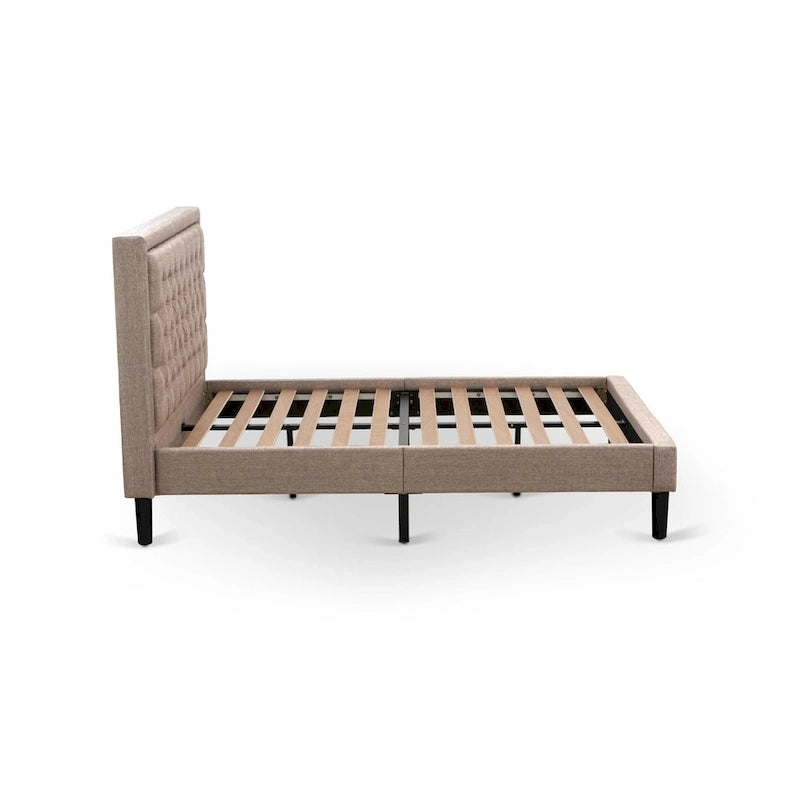 Platform Bed - Linen Fabric Bed - Headboard with Button Tufted Trim Design - (Size/Color options)