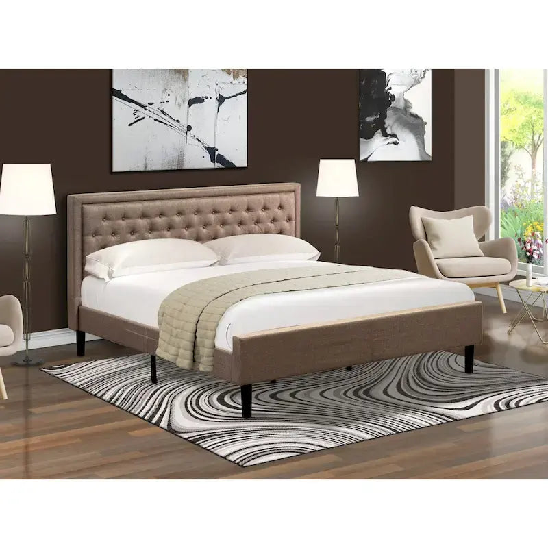 Platform Bed - Linen Fabric Bed - Headboard with Button Tufted Trim Design - (Size/Color options)