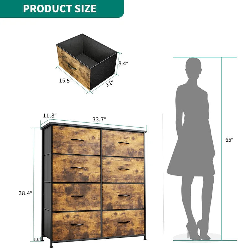Modern 8-drawers Vertical Fabric Dresser Bedroom Storage Tower