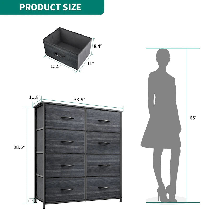 Modern 8-drawers Vertical Fabric Dresser Bedroom Storage Tower