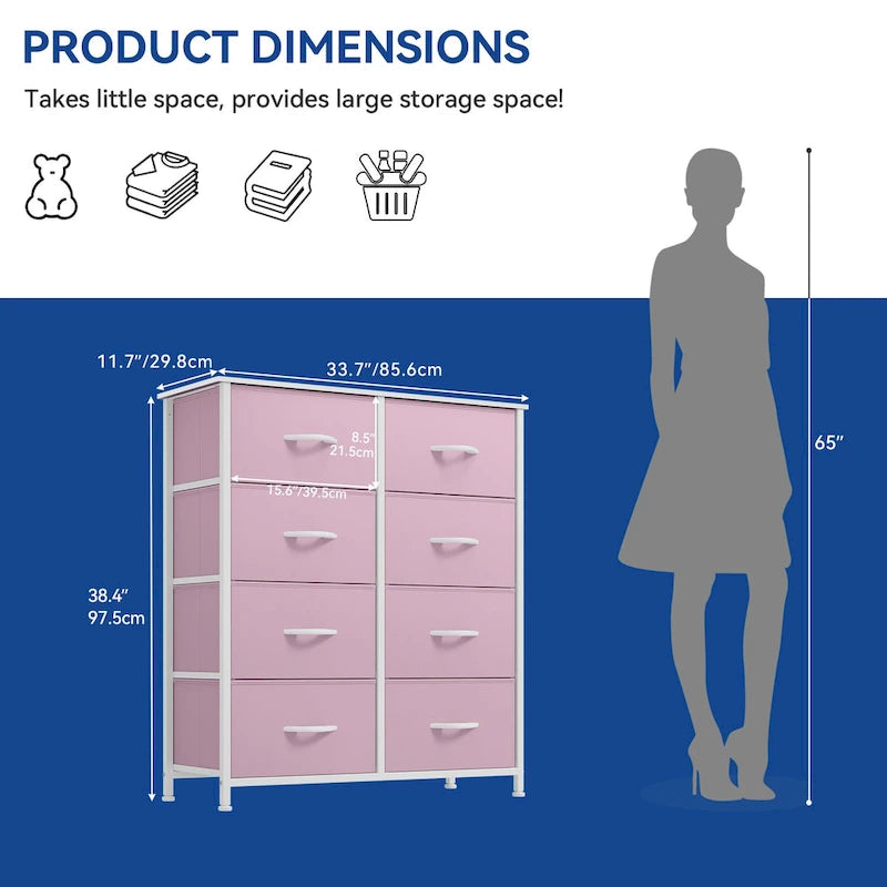 Modern 8-drawers Vertical Fabric Dresser Bedroom Storage Tower