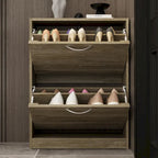 6-12 Pair Shoe Storage Cabinet Two Drawer Space Saving Grey/Oak