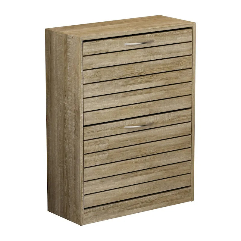 6-12 Pair Shoe Storage Cabinet Two Drawer Space Saving Grey/Oak
