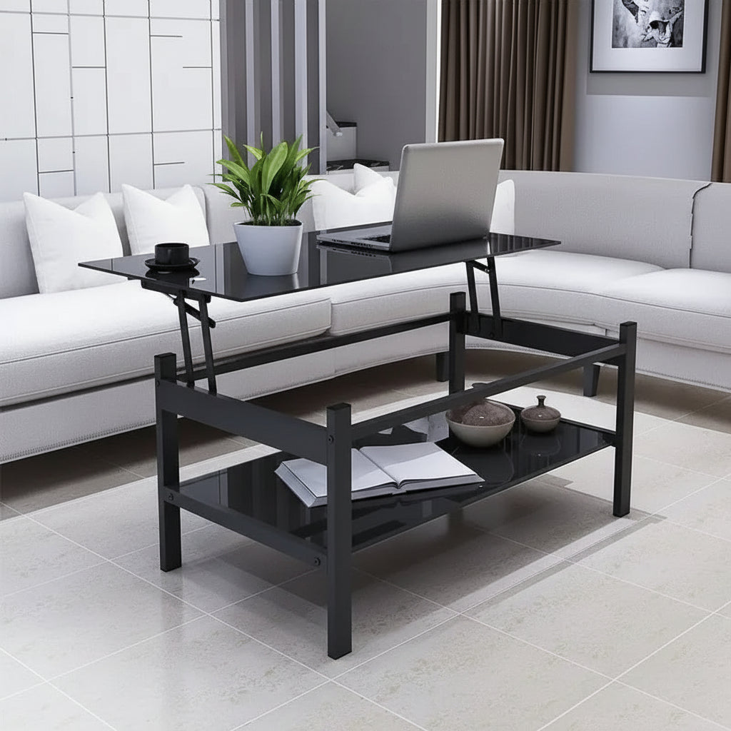 Lift Top Glass Coffee Table with Storage for Living Room Home Office