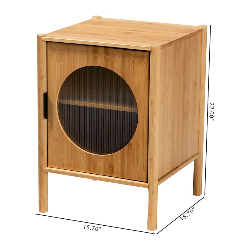 Naresh Mid-Century Modern Transitional Natural Brown Bamboo Wood 1-Door End Table