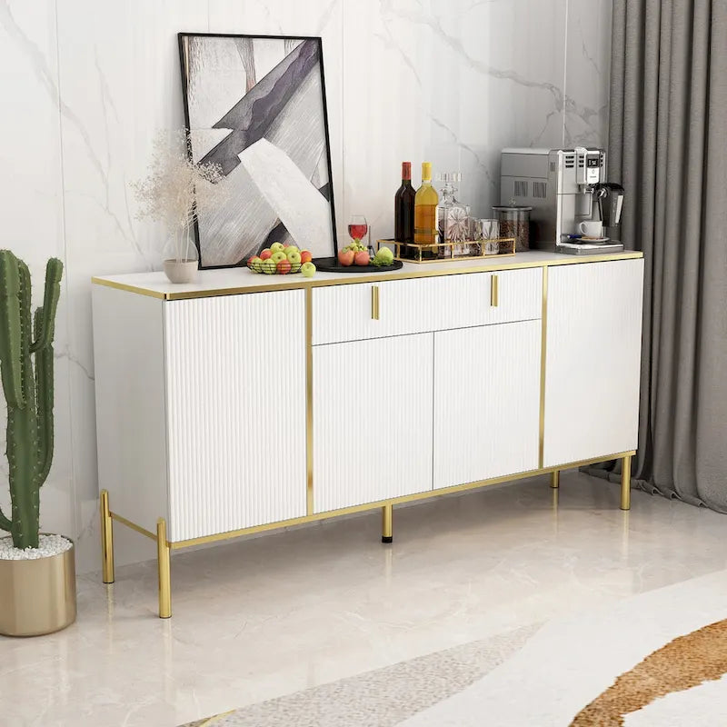 4 Doors Kitchen Sideboard 2 Top Drawers Accent Storage Cabinet