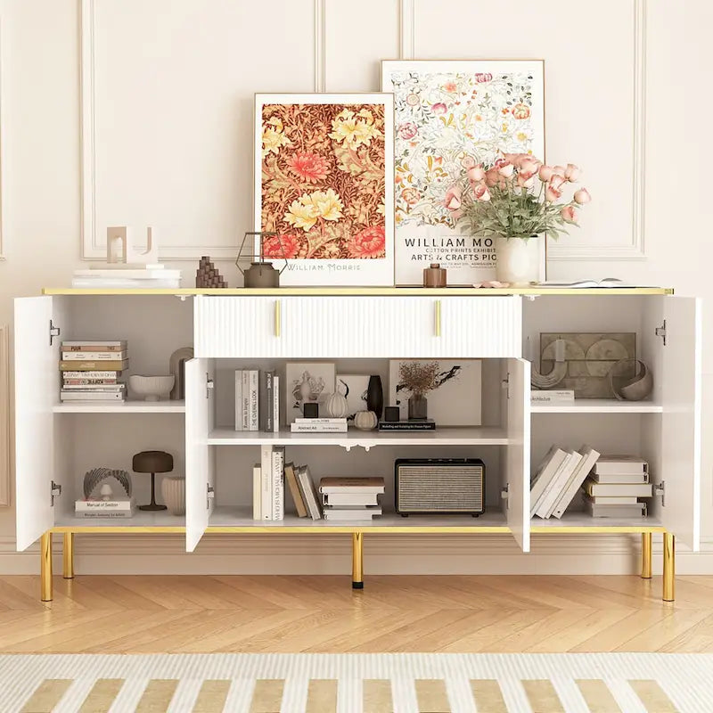 4 Doors Kitchen Sideboard 2 Top Drawers Accent Storage Cabinet