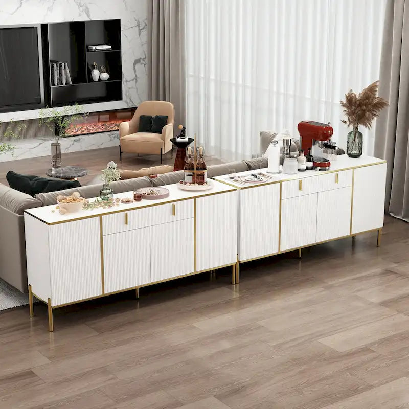 4 Doors Kitchen Sideboard 2 Top Drawers Accent Storage Cabinet