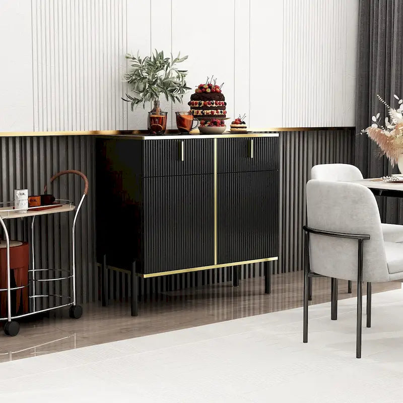 4 Doors Kitchen Sideboard 2 Top Drawers Accent Storage Cabinet