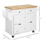 Rolling Kitchen Island Cart with Rubber Wood Top, Spice Rack, Towel Rack & Drawers for Dining Room