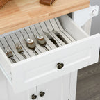 Rolling Kitchen Island Cart with Rubber Wood Top, Spice Rack, Towel Rack & Drawers for Dining Room