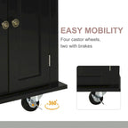 Rolling Kitchen Island Cart with Rubber Wood Top, Spice Rack, Towel Rack & Drawers for Dining Room