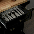 Rolling Kitchen Island Cart with Rubber Wood Top, Spice Rack, Towel Rack & Drawers for Dining Room