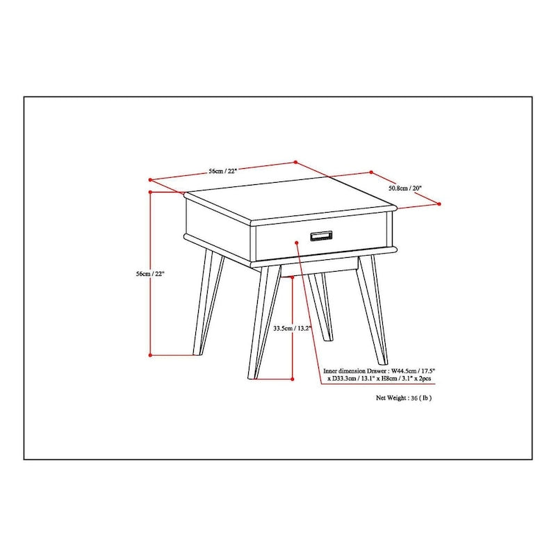 WYNDENHALL Tierney SOLID HARDWOOD 22 inch Wide Rectangle Mid Century Modern End Table - 22 W x 20 D x 22 H