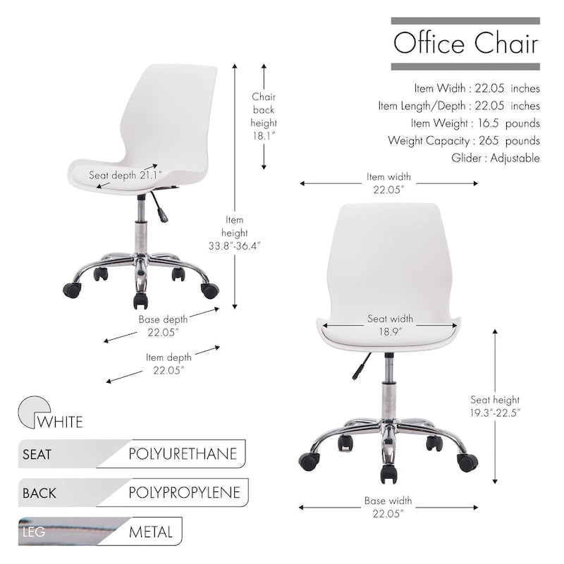 Adjustable Height Office Desk Chair with Wheels