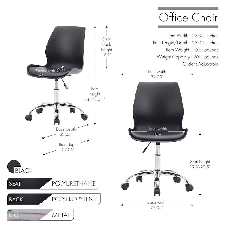 Adjustable Height Office Desk Chair with Wheels