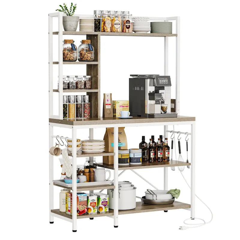 Kitchen Bakers Rack Utility Storage Shelf with Power Outlets Microwave Oven Stand