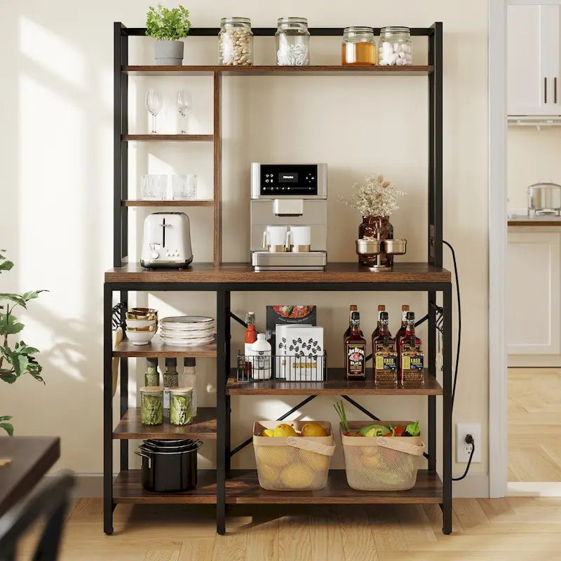 Kitchen Bakers Rack Utility Storage Shelf with Power Outlets Microwave Oven Stand