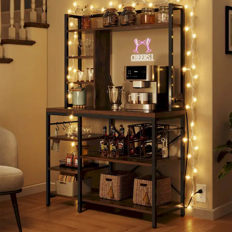 Kitchen Bakers Rack Utility Storage Shelf with Power Outlets Microwave Oven Stand