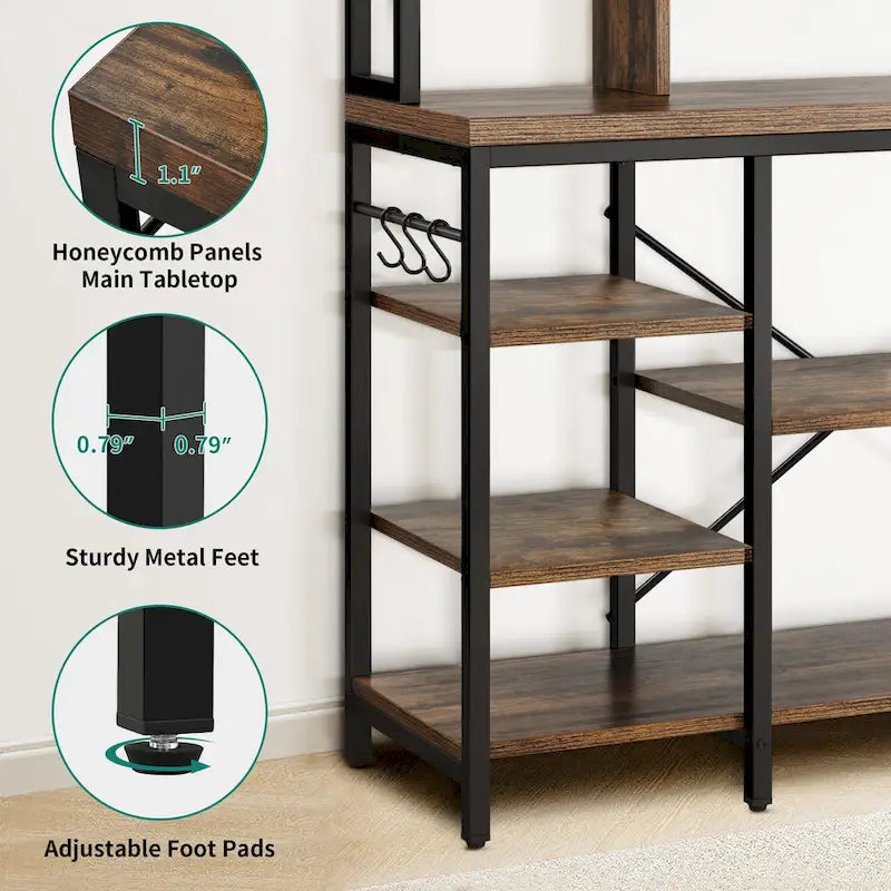 Kitchen Bakers Rack Utility Storage Shelf with Power Outlets Microwave Oven Stand