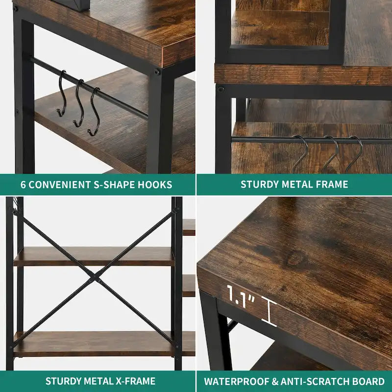 Kitchen Bakers Rack Utility Storage Shelf with Power Outlets Microwave Oven Stand