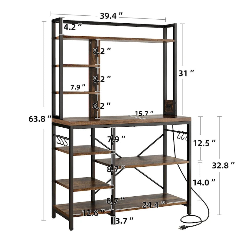 Kitchen Bakers Rack Utility Storage Shelf with Power Outlets Microwave Oven Stand