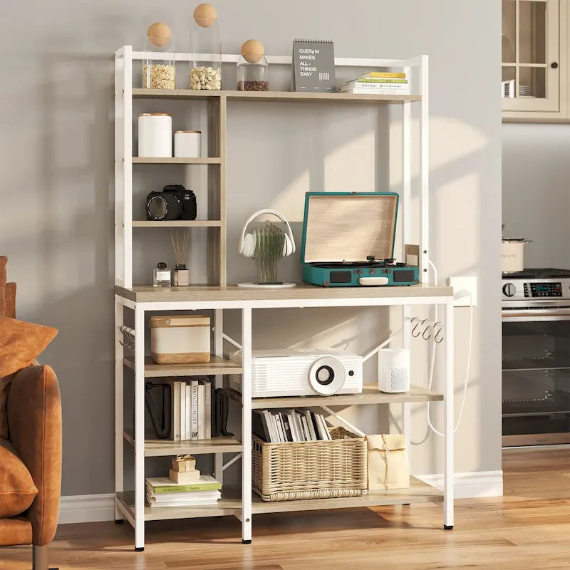 Kitchen Bakers Rack Utility Storage Shelf with Power Outlets Microwave Oven Stand