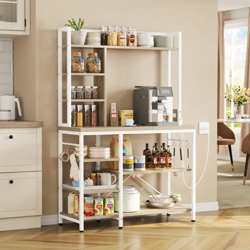 Kitchen Bakers Rack Utility Storage Shelf with Power Outlets Microwave Oven Stand