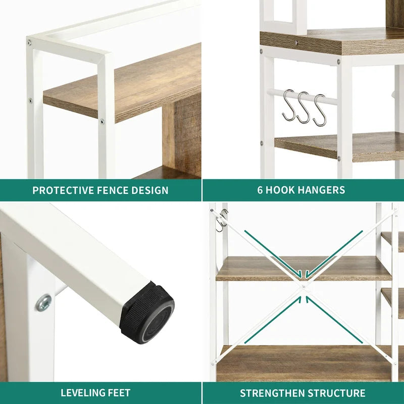 Kitchen Bakers Rack Utility Storage Shelf with Power Outlets Microwave Oven Stand