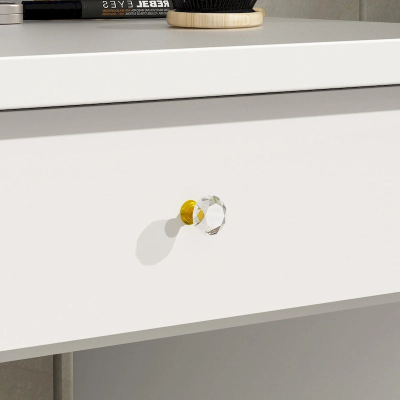 Makeup Vanity Set wi/Lighted Mirror, Storage Shelves and Drawers White - 31.5L x 15.7W x 55.1H