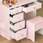 Makeup Vanity Set wi/Lighted Mirror, Storage Shelves and Drawers White - 31.5L x 15.7W x 55.1H